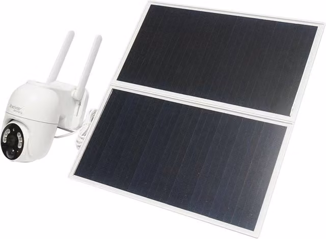 Telecamera di sorveglianza 2 MP con pannello solare, batteria da 18.000 mAh e connessione 4G, rotazione 360° PTZ, rilevamento umano PIR e controllo tramite app Ubox, colore bianco
