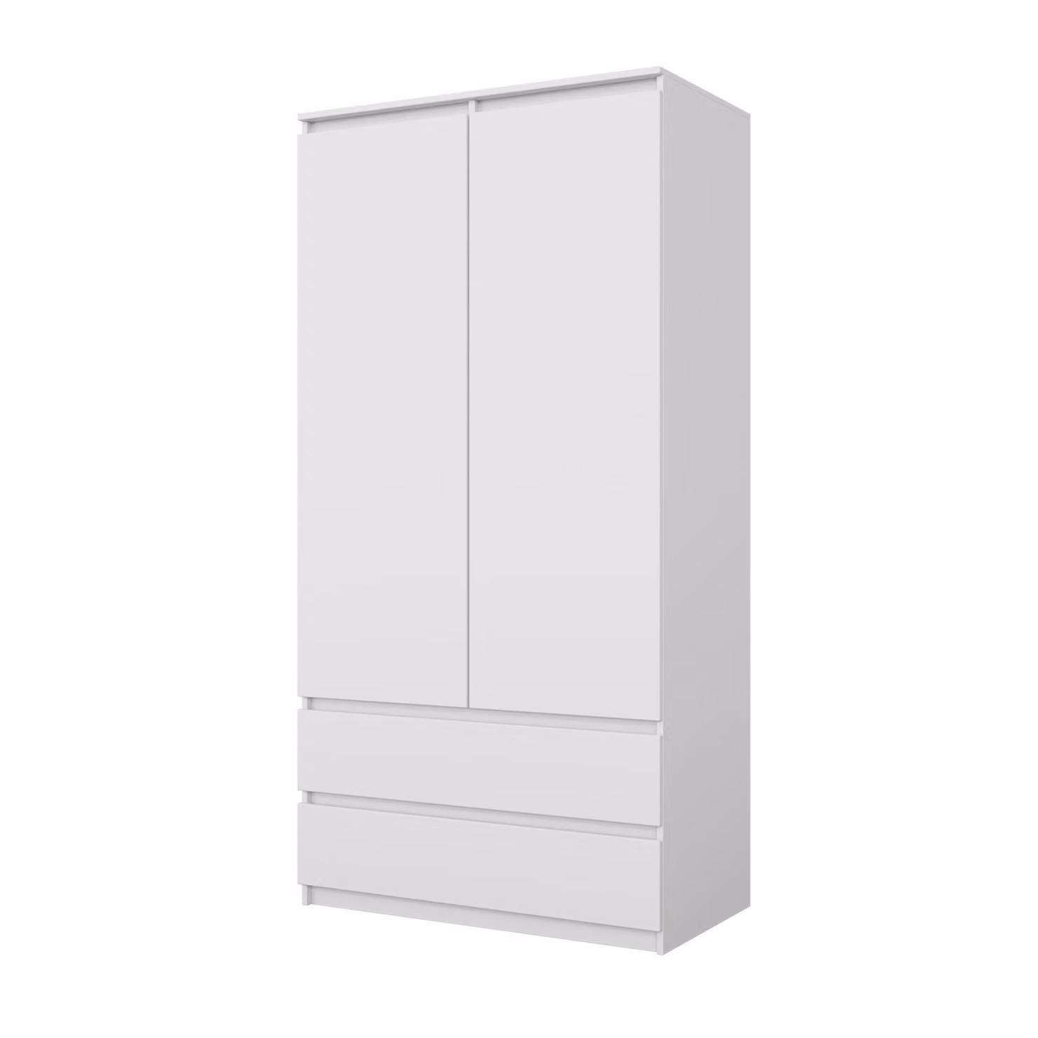 Armadio Bianco Opaco – Armadio Camera da Letto 2 Ante con 2 Cassetti, Guardaroba L90 x H180 x P50 cm