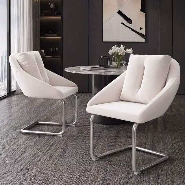 Set di 2 sedie imbottite in velluto con struttura in metallo; beige; da interno