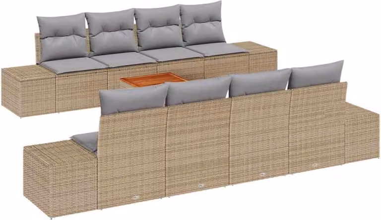 Set Divano da Giardino con cuscino 9 pcs Beige polyrattan
