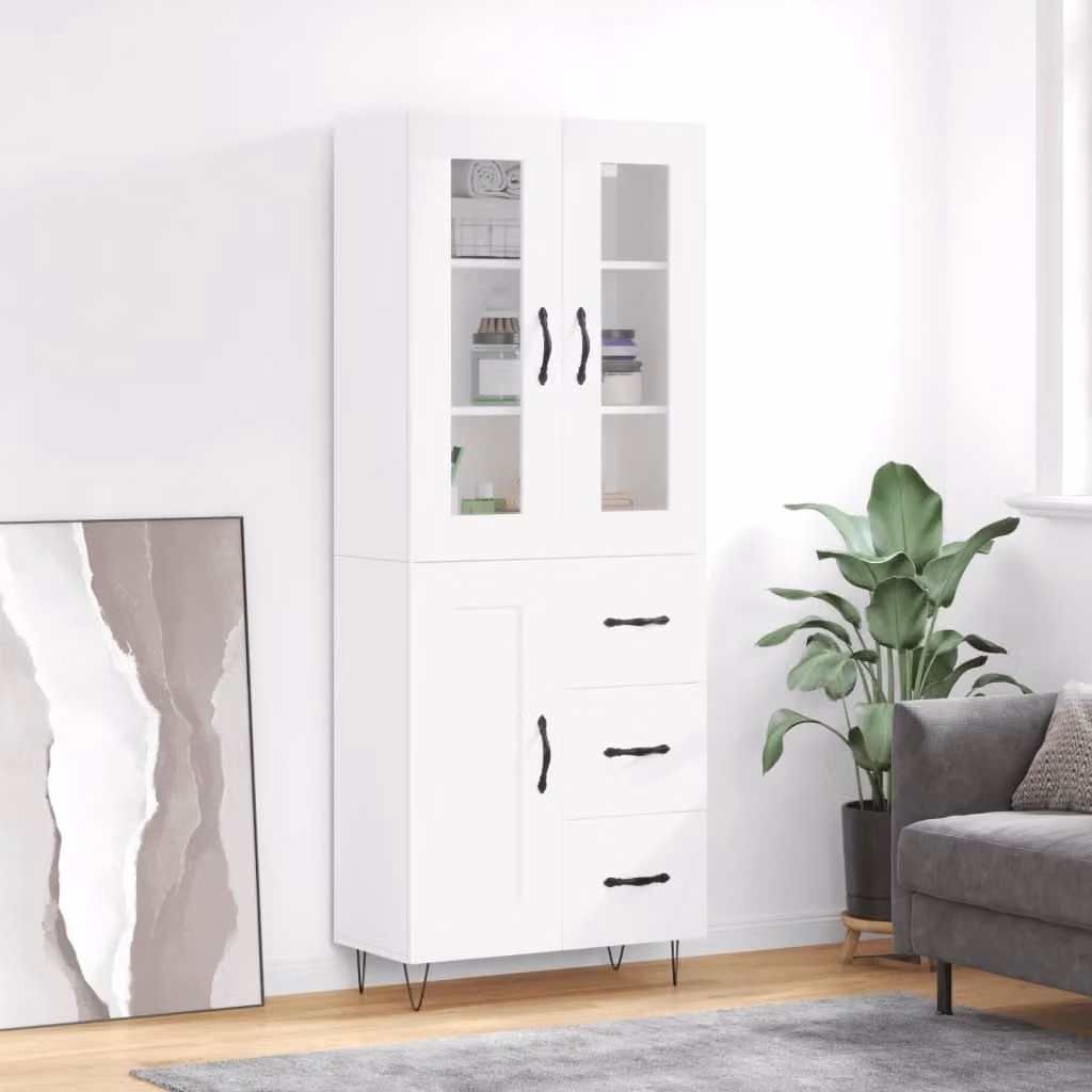 vidaXL Credenza Moderna Bianca in Legno Multistrato con Ante a Battente L: 69,5 cm, P: 34,0 cm, H: 180,0 cm