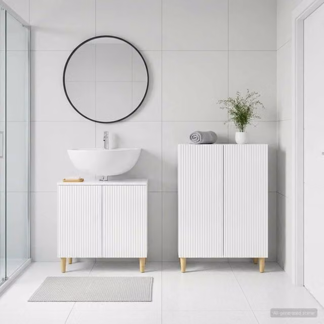 Set di mobili da bagno 2 pezzi vidaXL bianco lucido composto da mobile sottolavabo e mobile laterale moderno