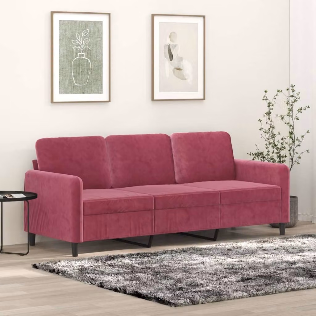 Divano esclusivo, 3 posti, color vino, 180 cm, in velluto