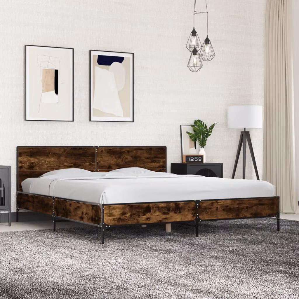 vidaXL Giroletto in Rovere Fumo con Struttura in Metallo e Legno Multistrato L/P: 200 x 200 cm