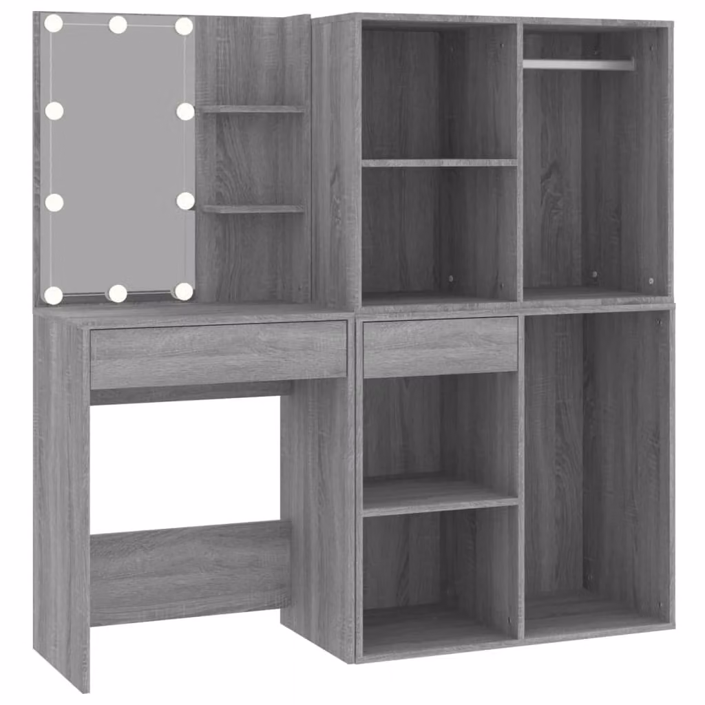 Toeletta con LED e Armadietti Grigio Sonoma Legno Multistrato