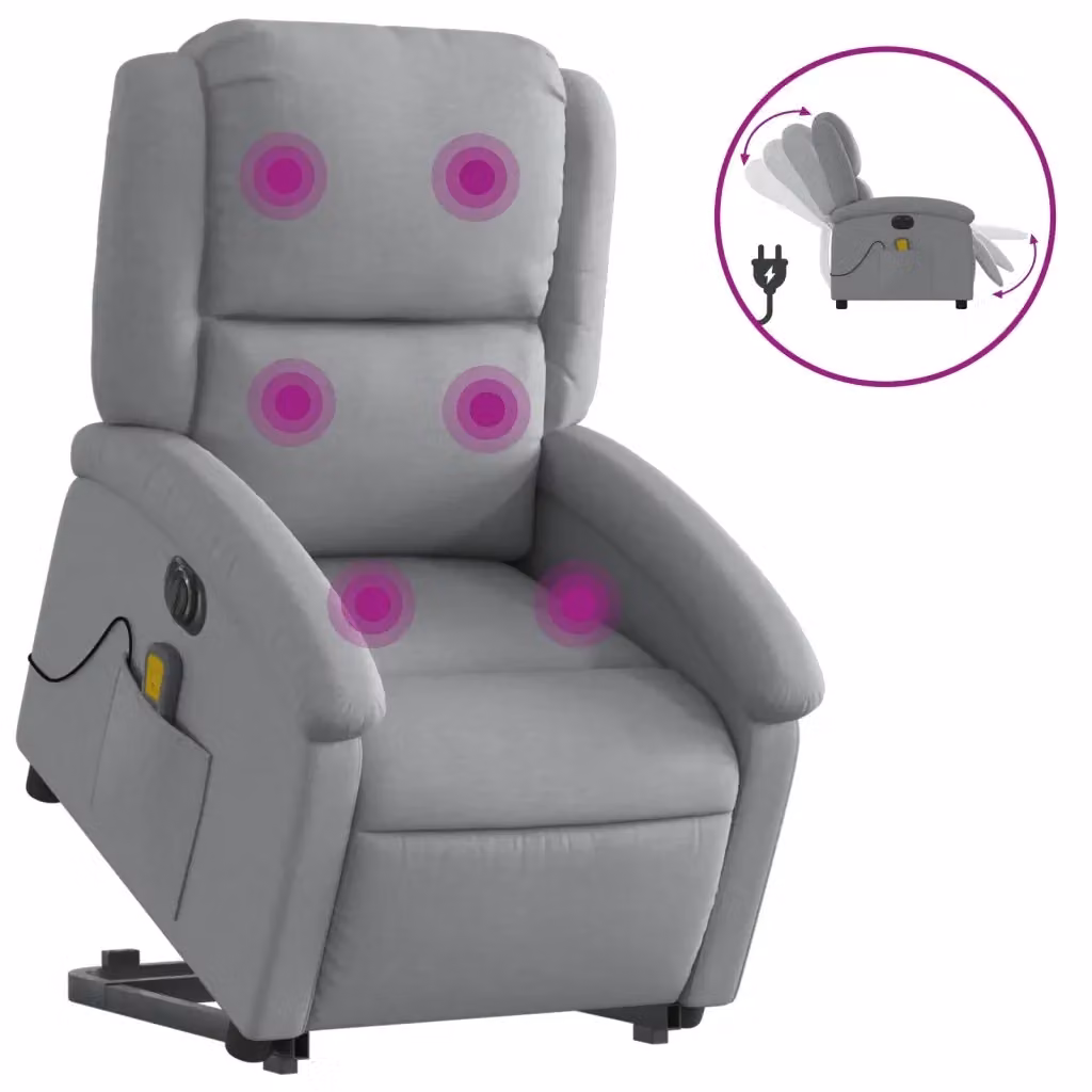 vidaXL Poltrona Alzapersona Elettrica con Massaggio Grigia in Tessuto – 2