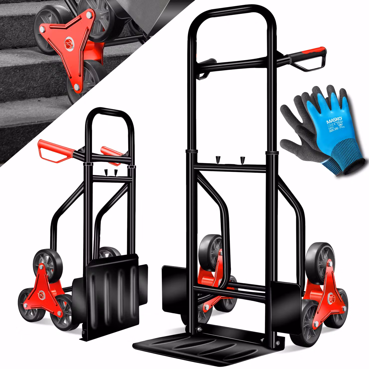 MASKO® Carrello per scale, carrello per sacchi, carrello trasportatore, carrello per impilaggio, capacità 200 kg