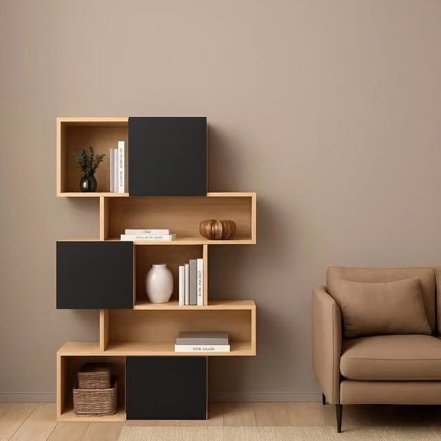 Libreria Acetosella DMORA, Scaffale Moderno per Ufficio e Soggiorno, Rovere e Nero, L 96 cm x P 31,5 cm x H 166 cm – 1