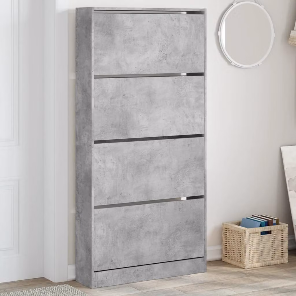 Scarpiera moderna vidaXL con 4 cassetti ribaltabili in grigio, L: 80 cm, P: 21 cm, H: 163,5 cm