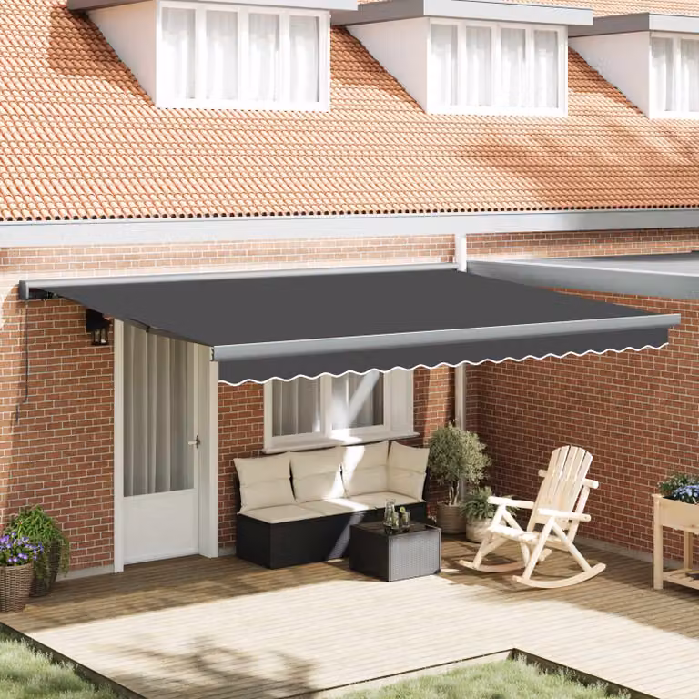 Tenda retrattile vidaXL con bracci pieghevoli in alluminio e tela in poliestere, Antracite e Grigio, L: 400 cm x P: 300 cm