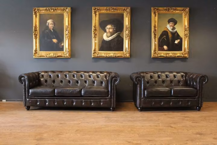 Chesterfield Sofagarnitur Sofa Set Couch Polster Sitz Leder Garnitur Vollleder