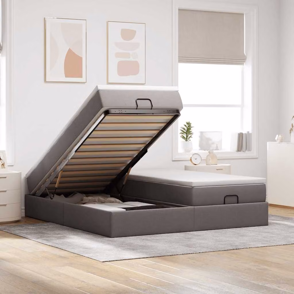 Struttura Letto con Base a Sollevamento e Materasso vidaXL, Colore Tortora, L/P/H: 200 x 200 x 23,5 cm – 1