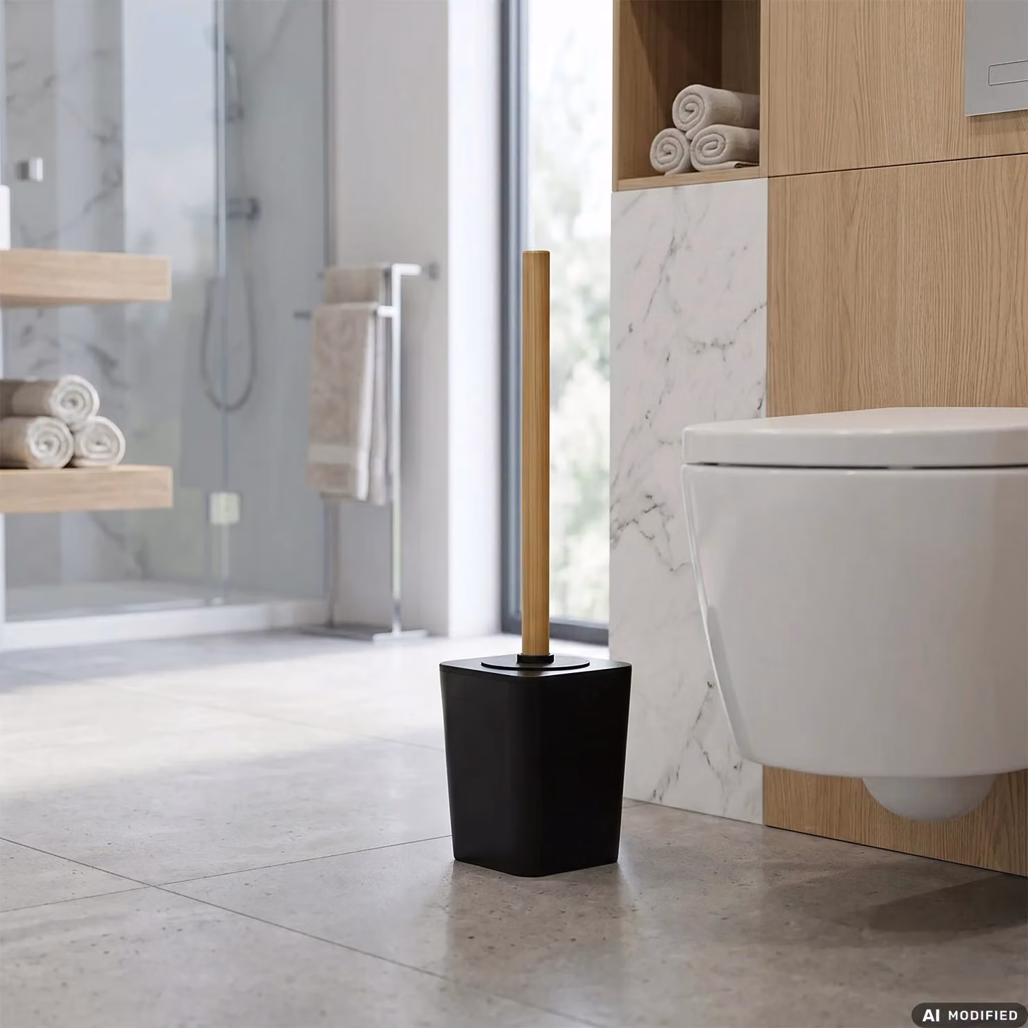 Portascopino con scopino in polistirene nero e manico in bamboo Vestiamo Casa H 38 x L 11,5 x P 11,5 cm – 2