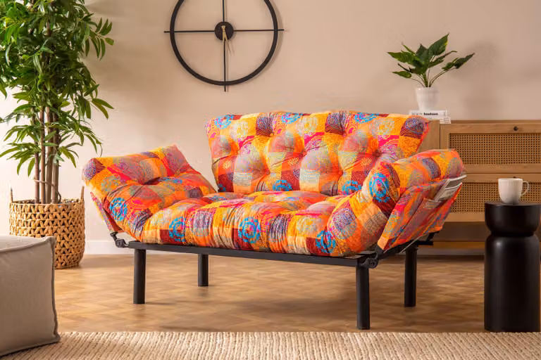 Hanah Home, Nitta - Patchwork, divani letto, divano letto a 2 posti, multicolore, metallo, 155 x 80 x 70 x cm