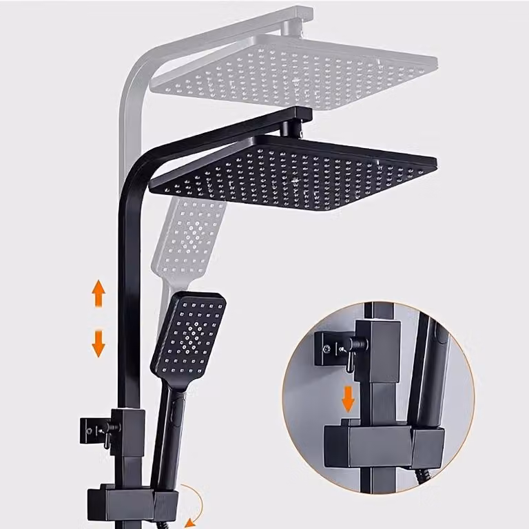 Sistema doccia a soffitto – Miscelatore per doccia – Pannello doccia – Miscelatore termostatico – Colore: nero opaco – Display digitale – Bidet
