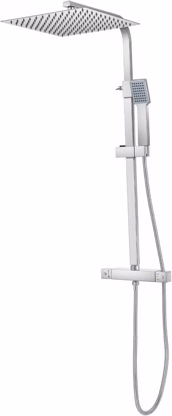 Sistema doccia da bagno da 30/40 cm con termostato, set di rubinetto e soffione doccia, doccia a incasso, pioggia, con grande soffione multifunzione e doccetta manuale (30 cm, bianco)