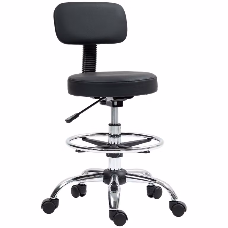 Moonbite, sedia ergonomica per disegnare con poggiapiedi regolabile, rotazione a 360°, altezza regolabile da 78 a 92 cm tramite sistema pneumatico di classe 3, rivestita in ecopelle, colore nero