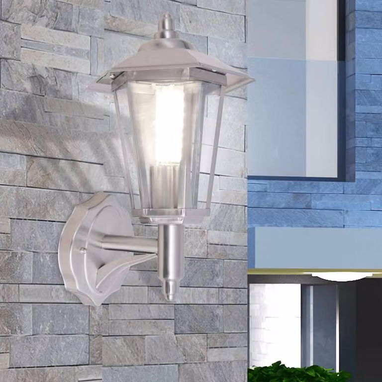vidaXL Lampada da parete per esterno in acciaio inox e vetro color argento con paralume trasparente IP44