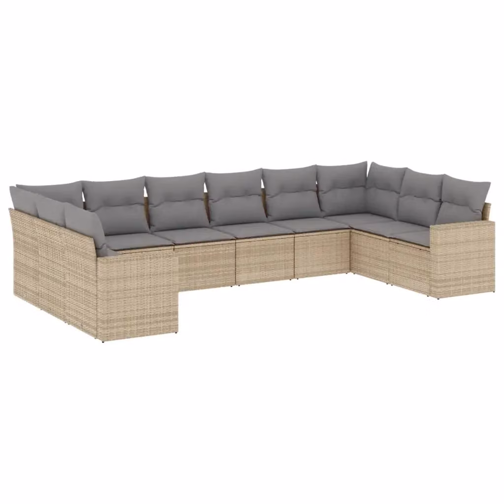 vidaXL Set Divano da Giardino 10 pz a Forma a L con Cuscini Beige e Struttura in Metallo e Polyrattan – 2