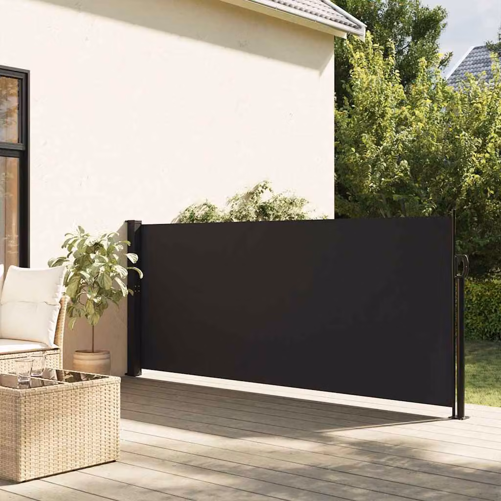 Tenda da Sole Laterale Retrattile vidaXL in Poliestere e Acciaio, Nera, L: 600 cm, H: 140 cm
