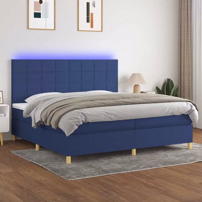 Letto Ibrido vidaXL con Materasso e Illuminazione LED Blu, Rivestimento in Tessuto, L/P: 200 x 200 cm