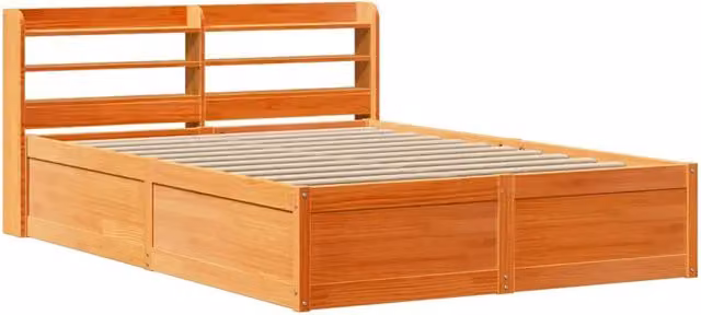 Letto matrimoniale | Letto per adulti | Giroletto con Testiera Marrone Cera 135x190 cm Massello Pino