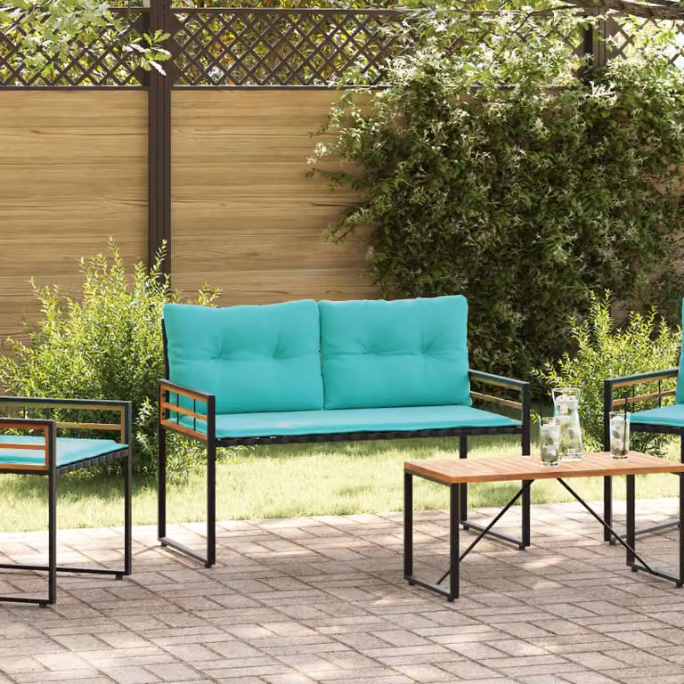 vidaXL Panchetta Moderna in Legno di Acacia e Metallo, Colore Turchese, L: 114 cm, P: 55 cm, H: 77 cm