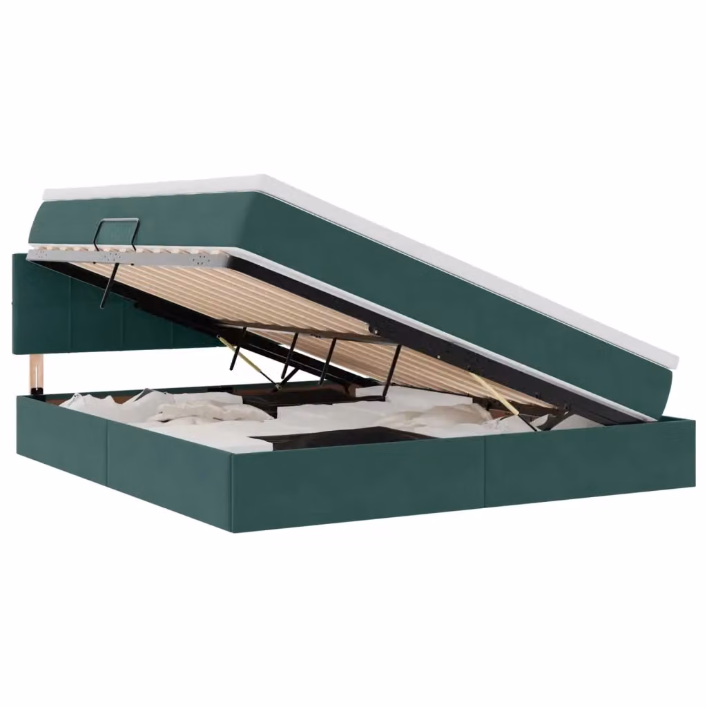 Letto con Contenitore vidaXL in Velluto Verde con Struttura in Legno e Metallo L/P: 160 x 200 cm, H: 204 cm – 2