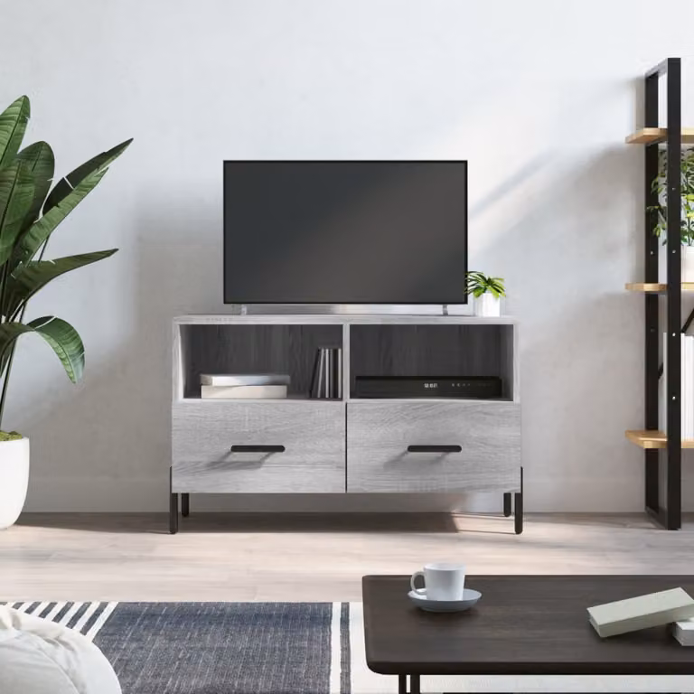 Mobile Porta TV Moderno vidaXL in Legno e Metallo, Grigio, L 80 cm x P 36 cm x H 50 cm