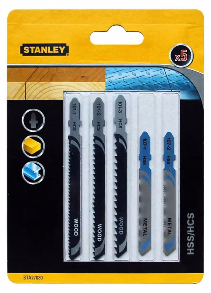 Stanley STA27030-XJ Lama per seghetto alternativo, sega circolare e sega circolare Lama per seghetto alternativo in acciaio ad alta velocità (HSS) 5 pezzi