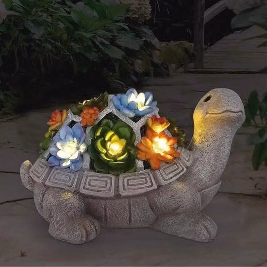 Decorazione da Giardino a Forma di Tartaruga con LED e Alimentazione Solare, Colore Multicolore e Grigio, Ideale per Giardino, Balcone o Terrazzo
