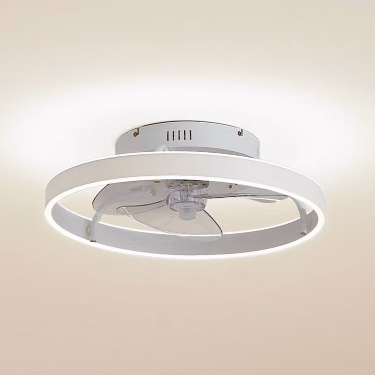 Ventilatore da soffitto LED Lindby Momitu, bianco, alluminio, Ø 50 cm Momitu Lindby, dimmerabile, Bianco / Opale, Soggiorno / Sala da pranzo, Alluminio, Moderno