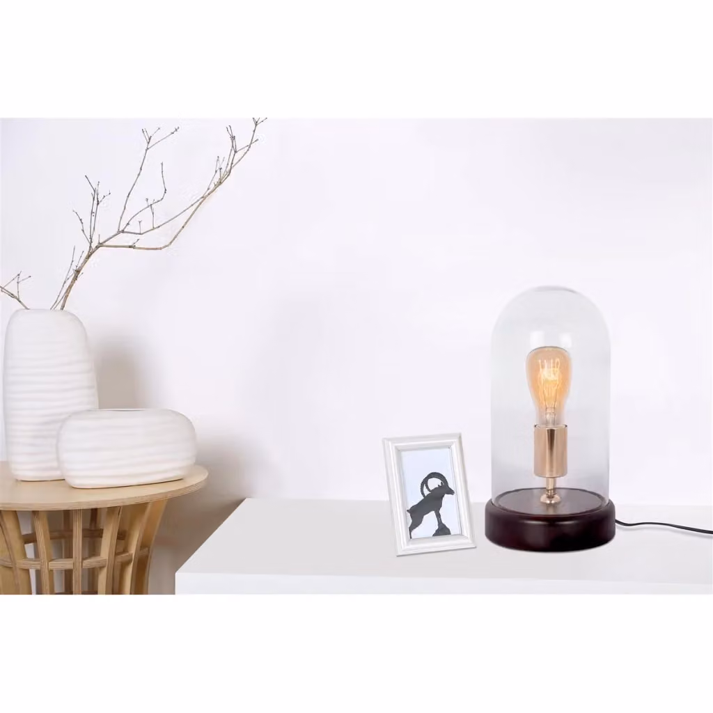 Lampada da tavolo Ceti KENDRA HOME con cupola in vetro trasparente e base in legno e ottone, colore marrone e oro – 2