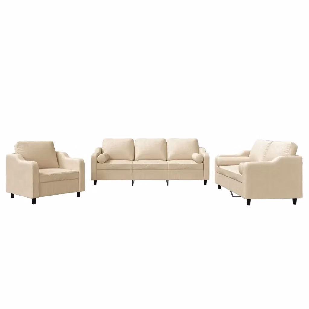 Set di Divani 3 Pezzi vidaXL in Tessuto Beige con Cuscini per Soggiorno Moderno – 2