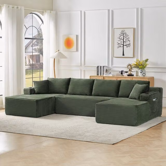 Divano modulare senza montaggio in corduroy verde