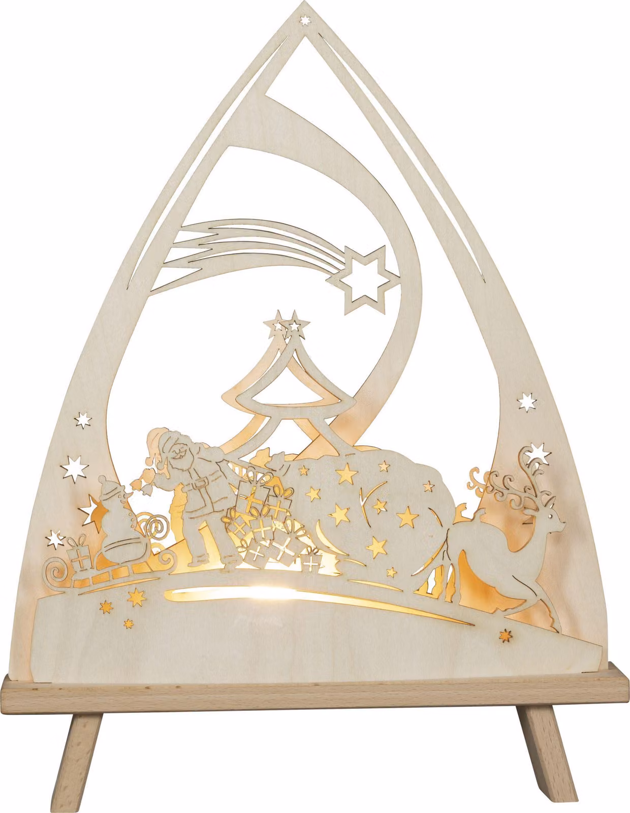 Babbo Natale decorativo con sacco di regali, illuminazione LED, colore naturale, dimensioni 30x38,5x6 cm, nuovo