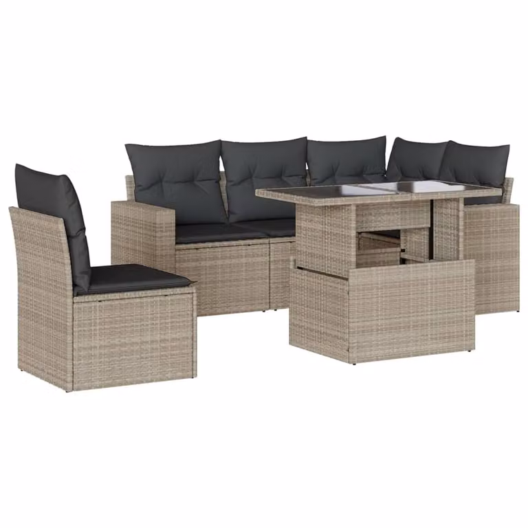 Set Divano da Giardino 6pz con Cuscini Grigio Chiaro Polyrattan
