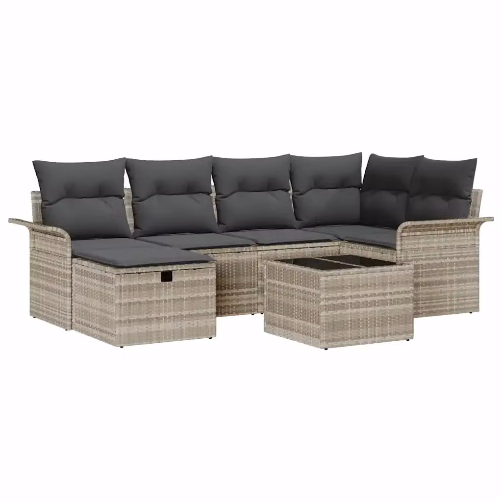 Set Divano da Giardino vidaXL 7 pz in Polyrattan Grigio con Cuscini e Tavolino – 2