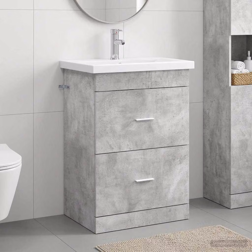 Mobile lavabo moderno vidaXL in legno grigio argento con cassetti e ante, L: 61 cm, P: 40 cm, H: 84,5 cm