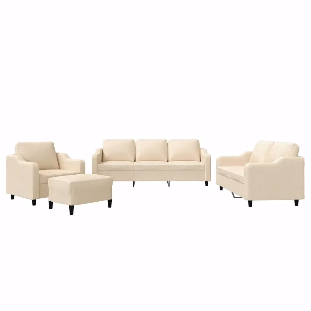 vidaXL Set di Divani 4 Pezzi Moderno in Tessuto Beige con Cuscini e Pouf – 2