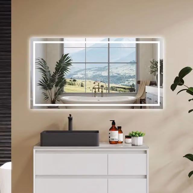 120×80 cm Specchio da Bagno Rettangolare a LED Specchio da Toeletta Specchio da Parete, Luce Bianca 6000K, Anti-fog, Touch