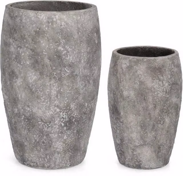 Portavaso Alto Meili Bizzotto in Fibra di Vetro e Argilla per Esterno, Grigio e Beige, Ø 36,5 cm x H 57 cm