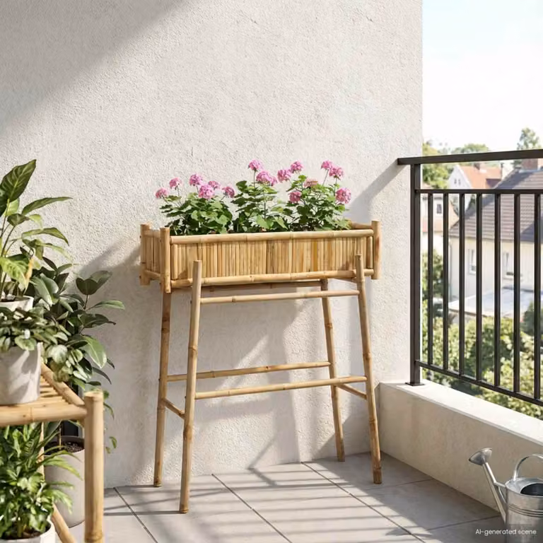 vidaXL Vaso da Giardino con Supporto in Bambù, Colore Marrone e Beige, L: 100 cm, P: 38 cm, H: 114 cm