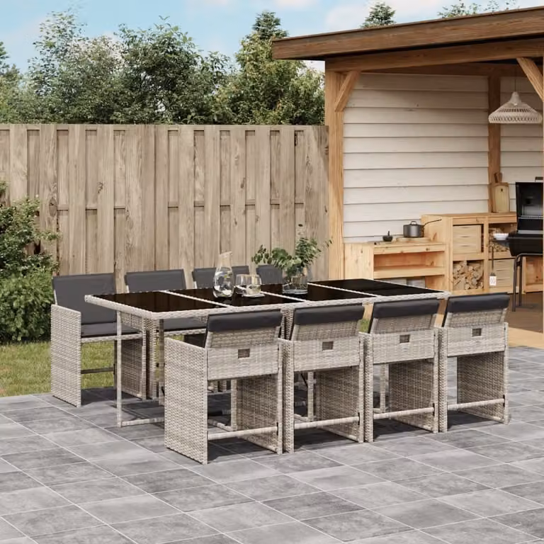Maison Exclusive - Set Pranzo da Giardino 9pz con Cuscini Grigio Chiaro Polyrattan