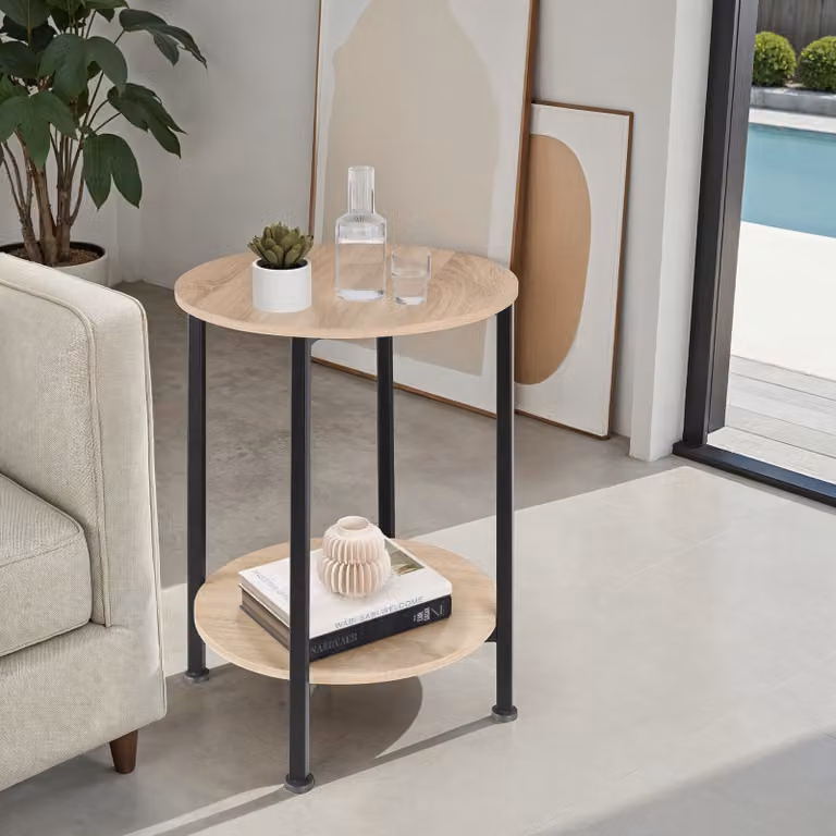 Tavolino rotondo Tectake in stile industriale con finitura opaca, disponibile nei colori nero, beige o marrone, L: 45 cm, P: 64 cm, H: 75 cm