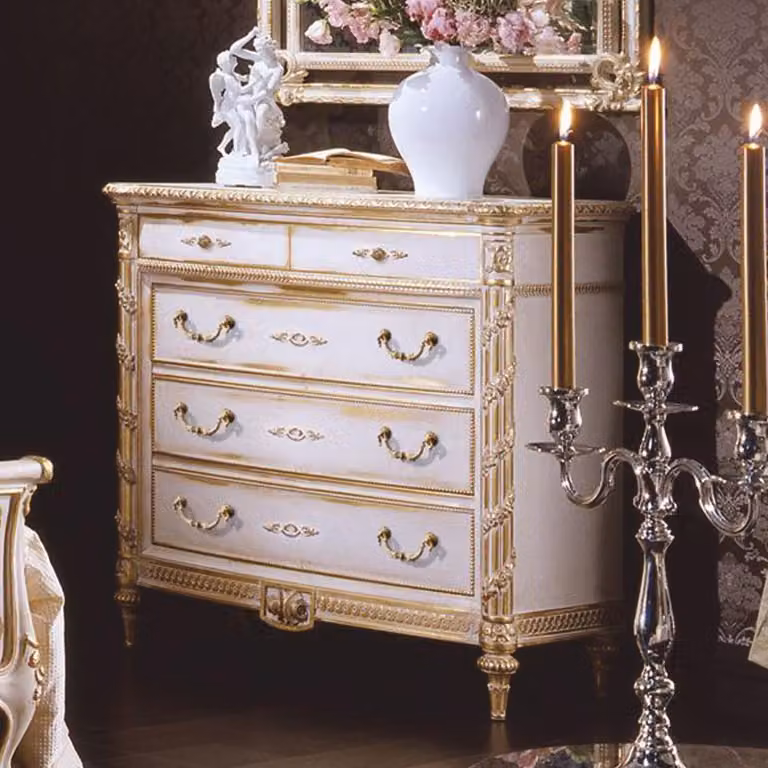 Casa Padrino cassettiera barocca a 5 cassetti bianco/oro - Italy