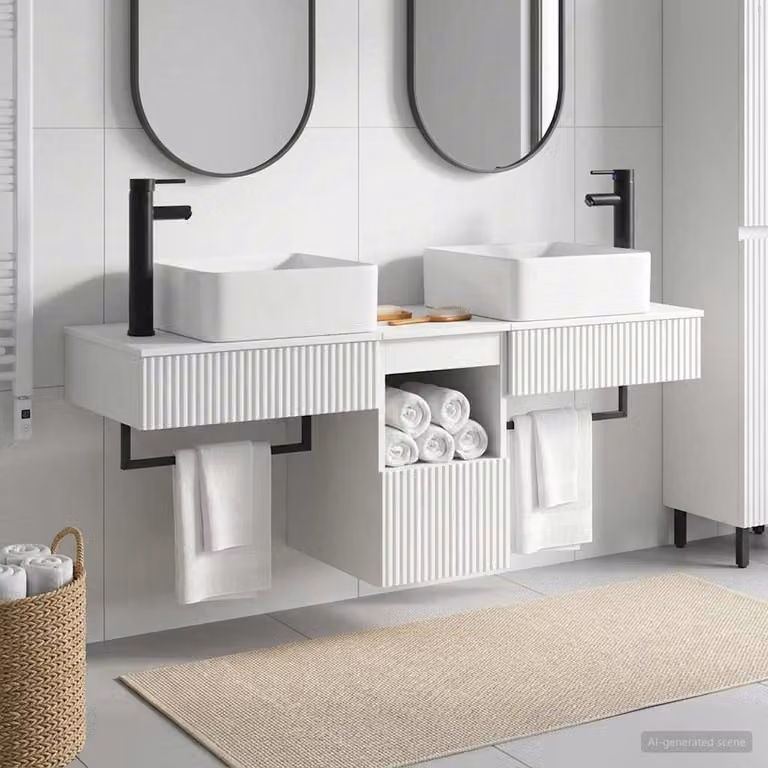 Set di mobili per il bagno moderno vidaXL in 3 pezzi Bianco Lucido con vanità sospesa
