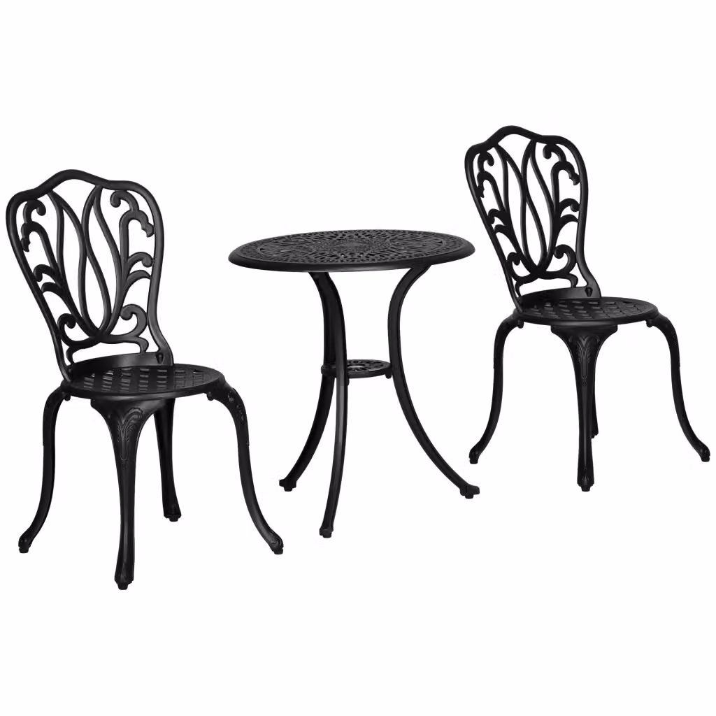 Set Giardino Minimal composto da 2 Sedie e Tavolino Rotondo in Vetro e Alluminio Nero Opaco – 2