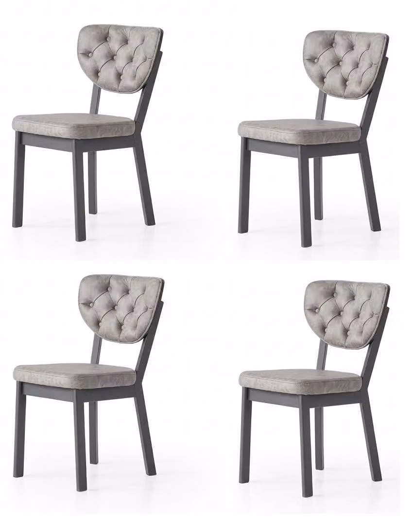 Set per sala da pranzo, composto da 4 sedie, imbottite, comode, dal design moderno e confortevole, colore grigio