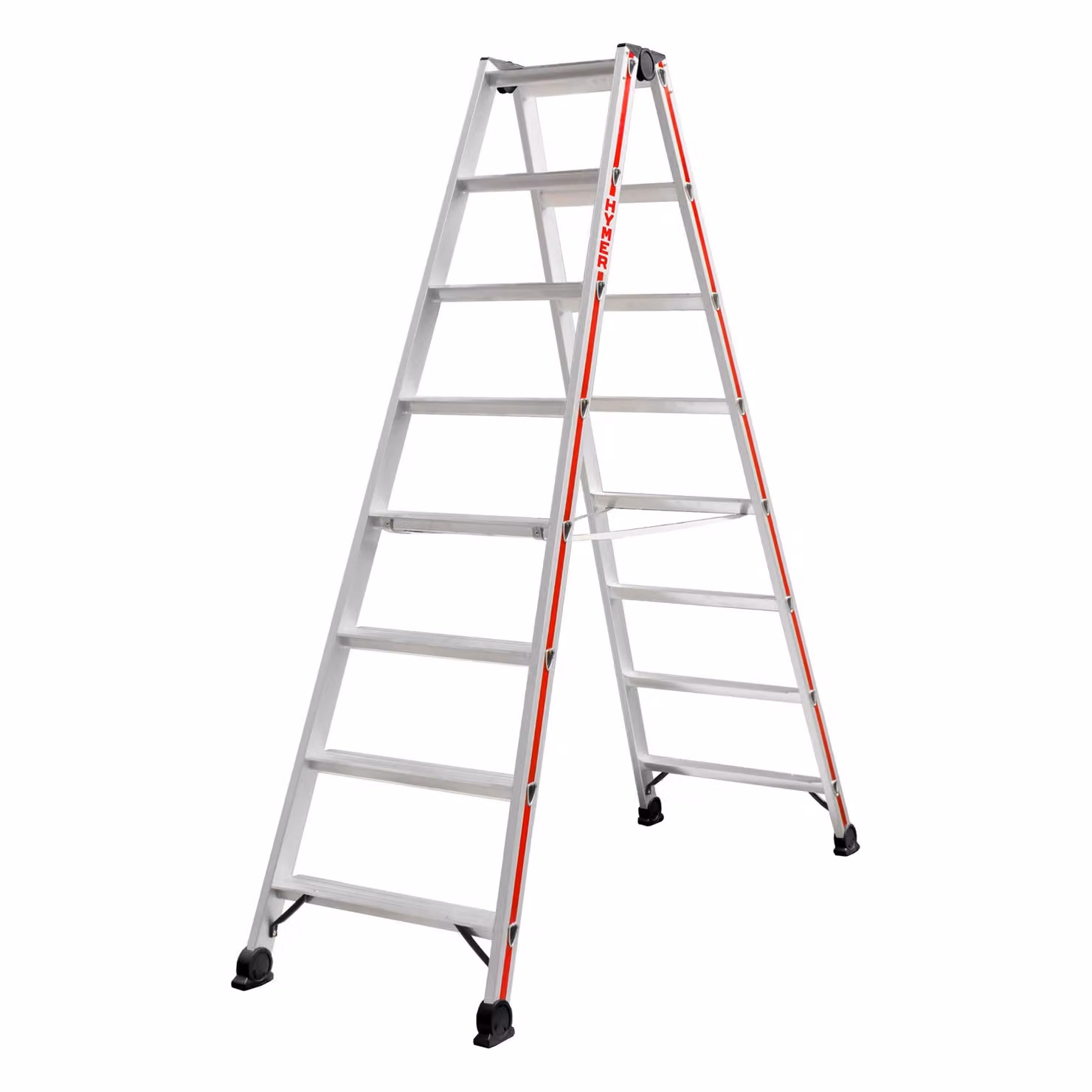 Scaletta Hymer, accesso bilaterale, 2x8 gradini, altezza di abbassamento 1,84 m, altezza di sbraccio 3,34 m, peso 8,8 kg